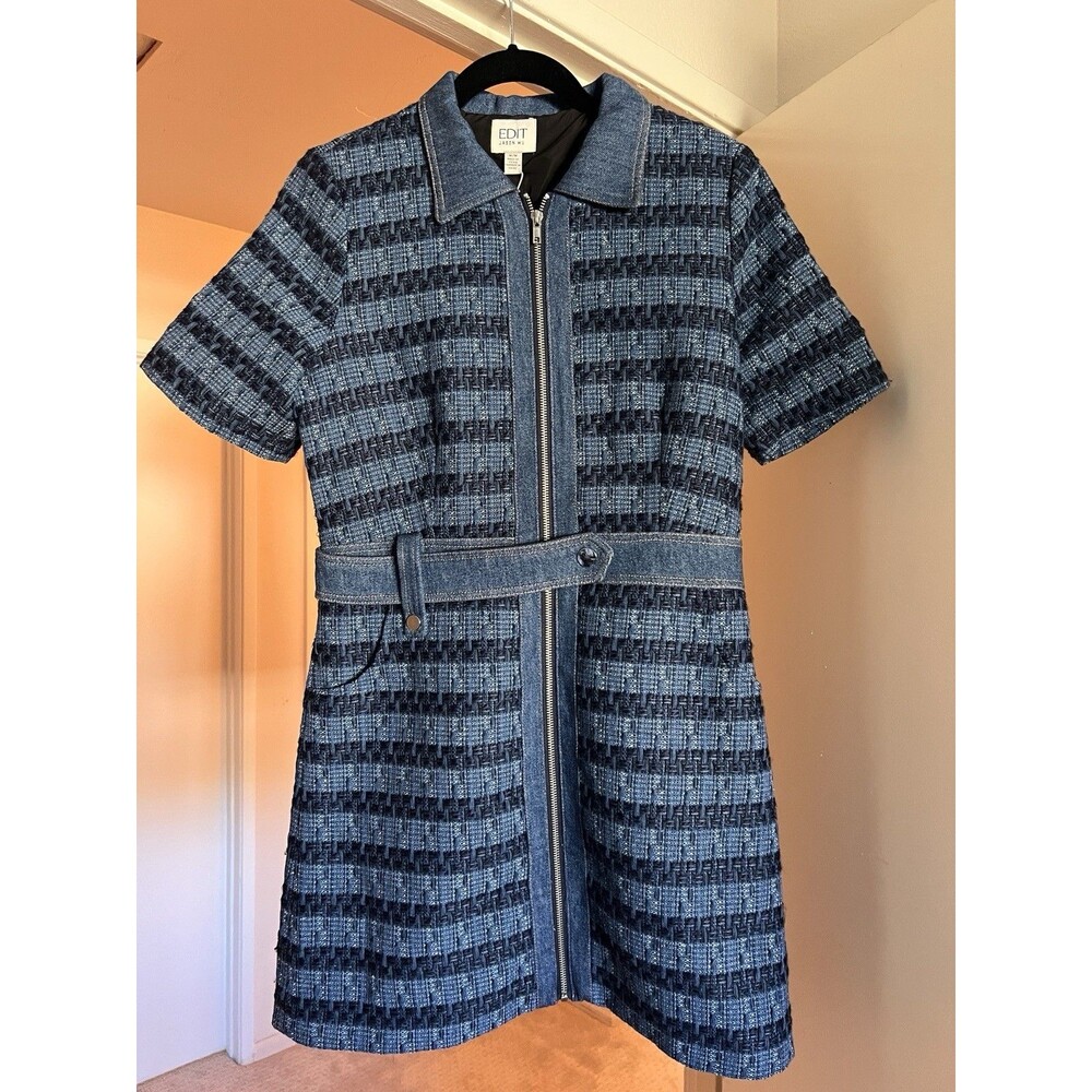 Jason Wu Denim Dress M Built-In Belt Pockets NWT Casual Chic Designer Blue Woven